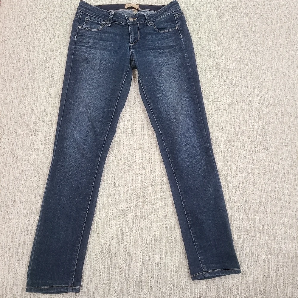 Paige Womens Peg Skinny Jeans Blue Dark Wash Straight Leg Stretch Denim 24 - Picture 1 of 11